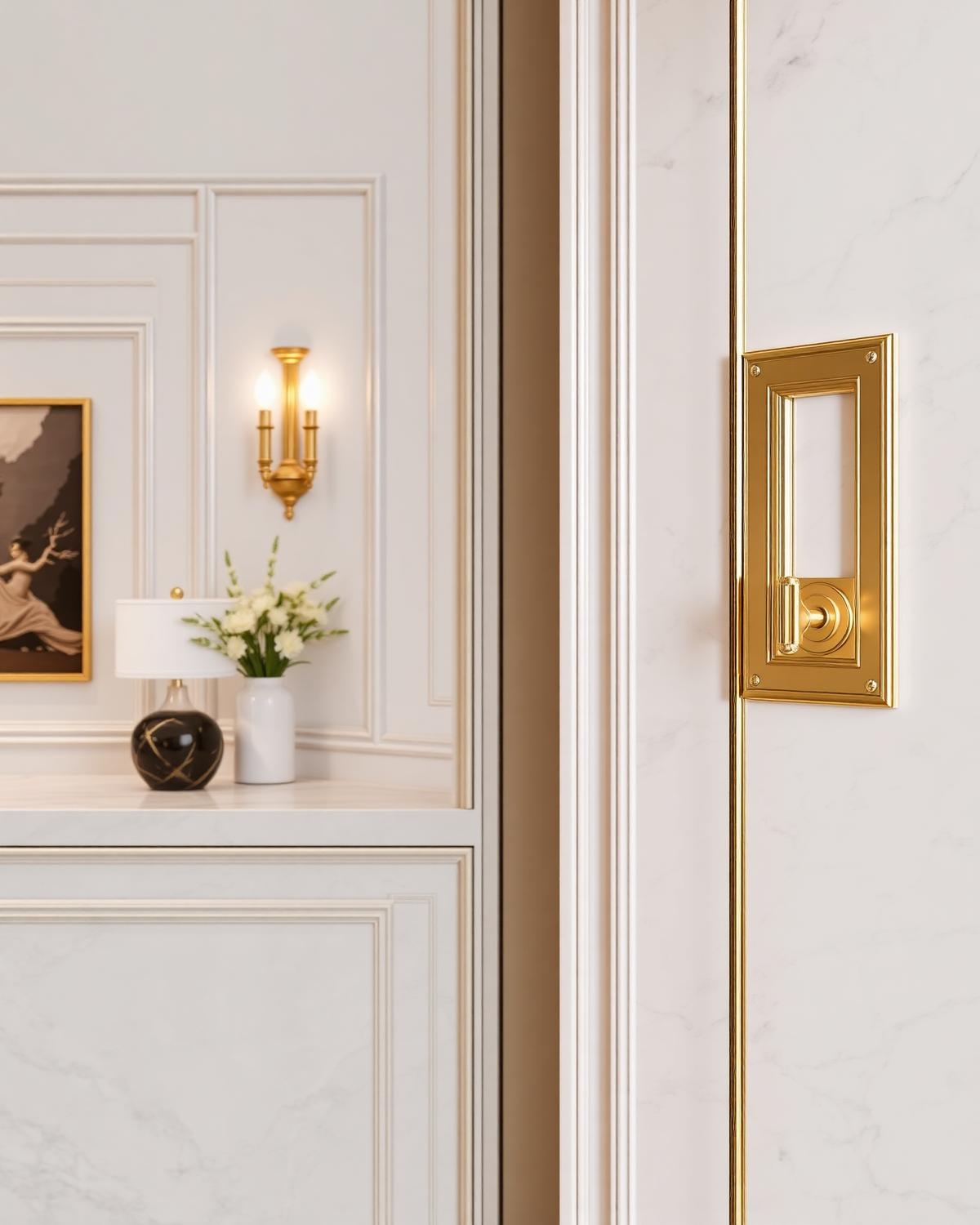 Detailed luxury interior with marble and gold finishes